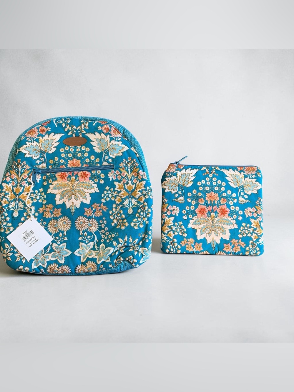 Maison d’Hermine Floral Marquise Blue Quilted Backpack with Matching Pouch.